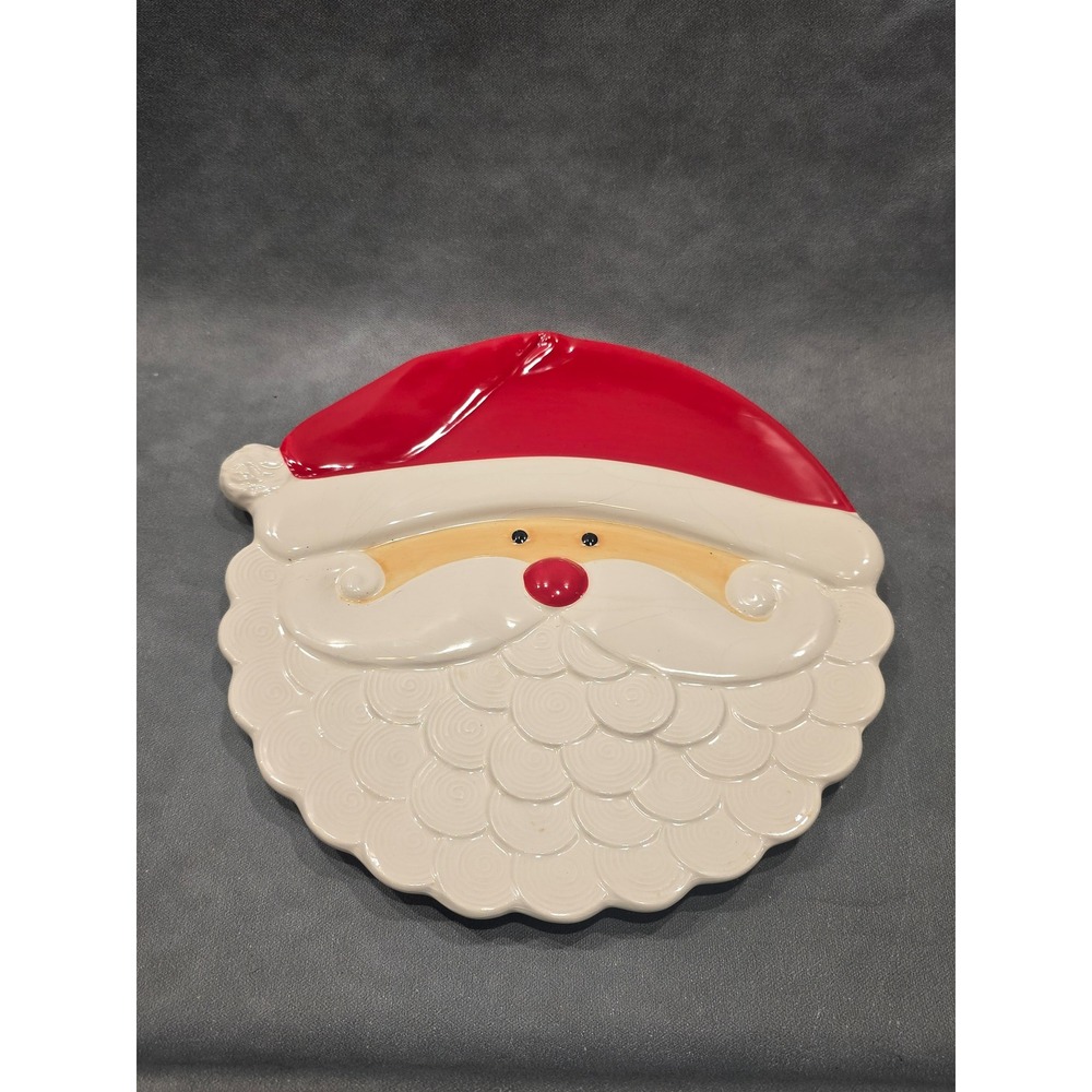 Mud Pie Ceramic Santa Claus Face Serving Platter Holiday Christmas 12 Inch